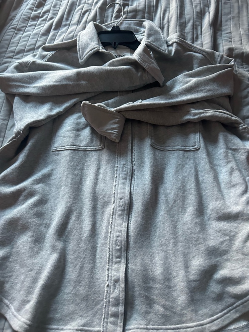 Aerie Light Gray Button-Up Sweatshirt Jacket - Picture 3 of 3